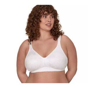 Playtex 4745 Womens Bra 36DD White Floral Jacquard Wire-Free Full Coverage
